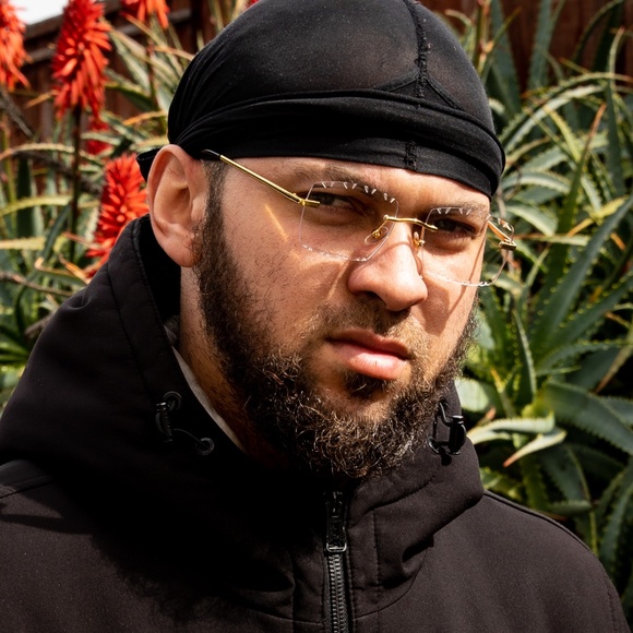 Men's Gold Wire Frame Rimless Diamond Cut Clear Lens Vintage Hip Hop Glasses - Picture 5 of 5